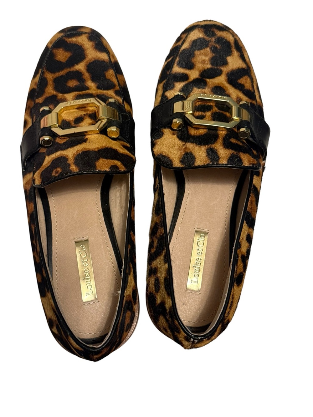 Louise et Cie “”Boise” Calf Hair Leopard Print Loafers  Gold Hardware Size 7 Med